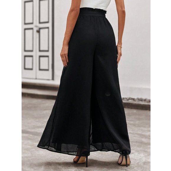 Black Paperbag Waist Wide Leg Pant * - Picture 2 of 7